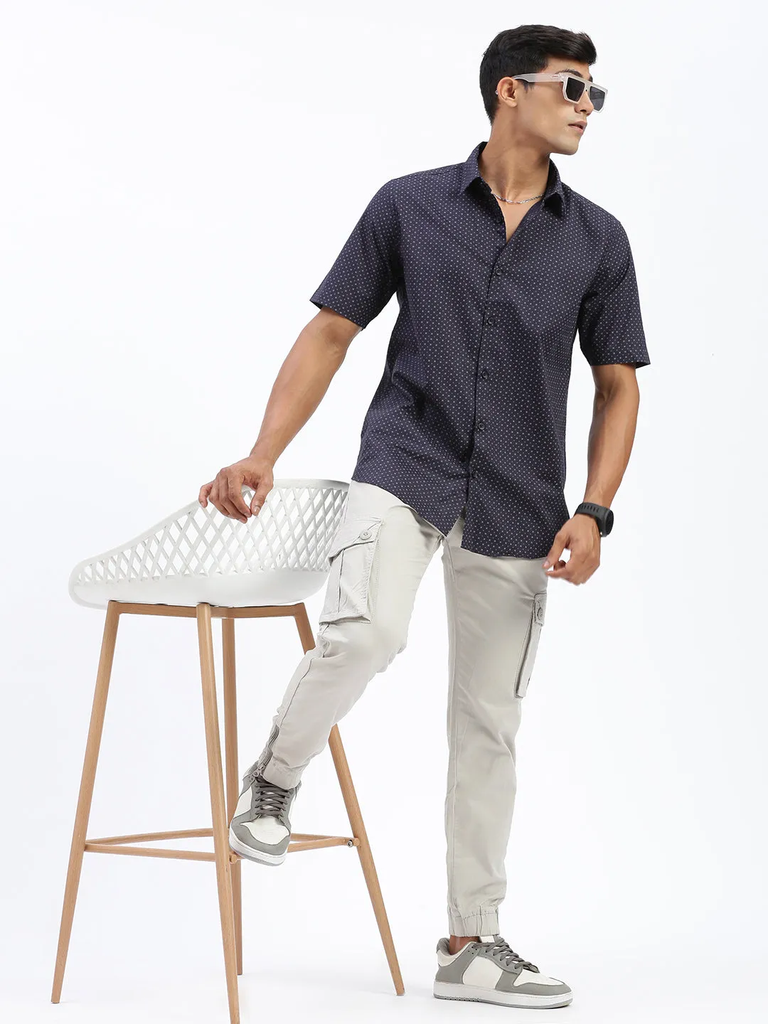 Men's Grey Cotton Comfort Slim Fit Low-Rise Joggers Trousers MoistureControlLiner Casual Design