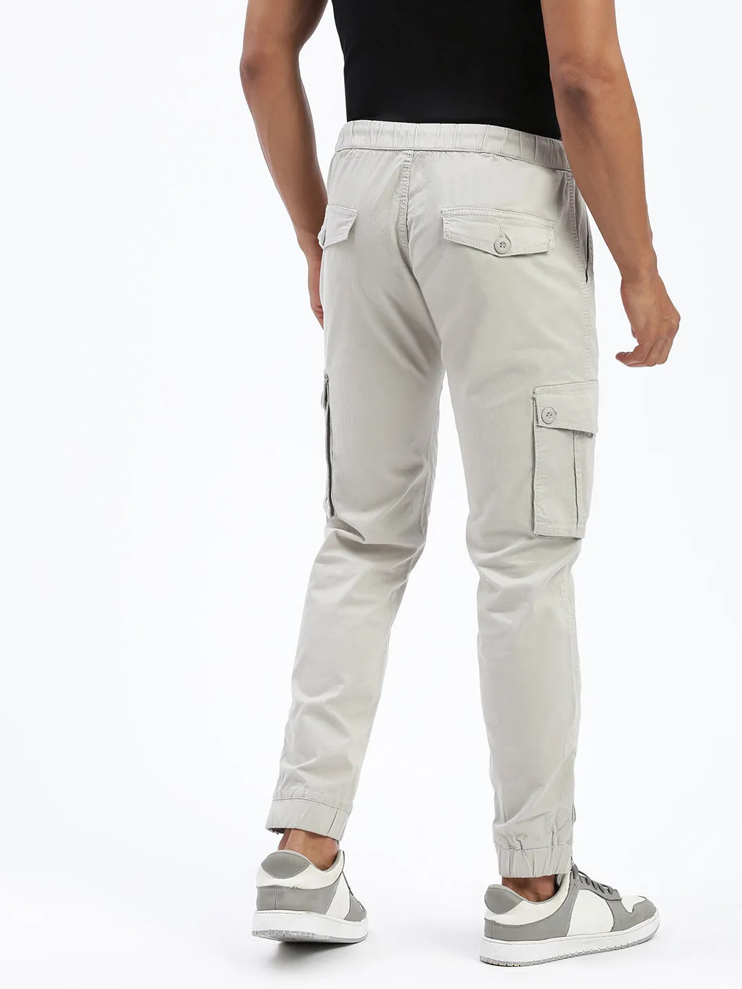 Everyday Comfort Fit Men's Grey Cotton Comfort Slim Fit Low-Rise Joggers Trousers