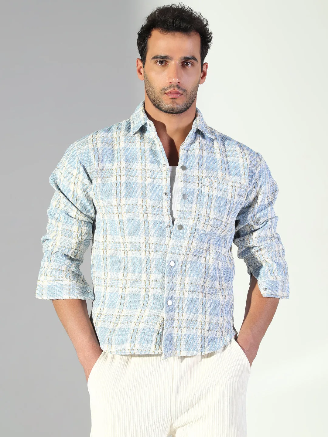 Men's Checked Blue Shacket quick-drying