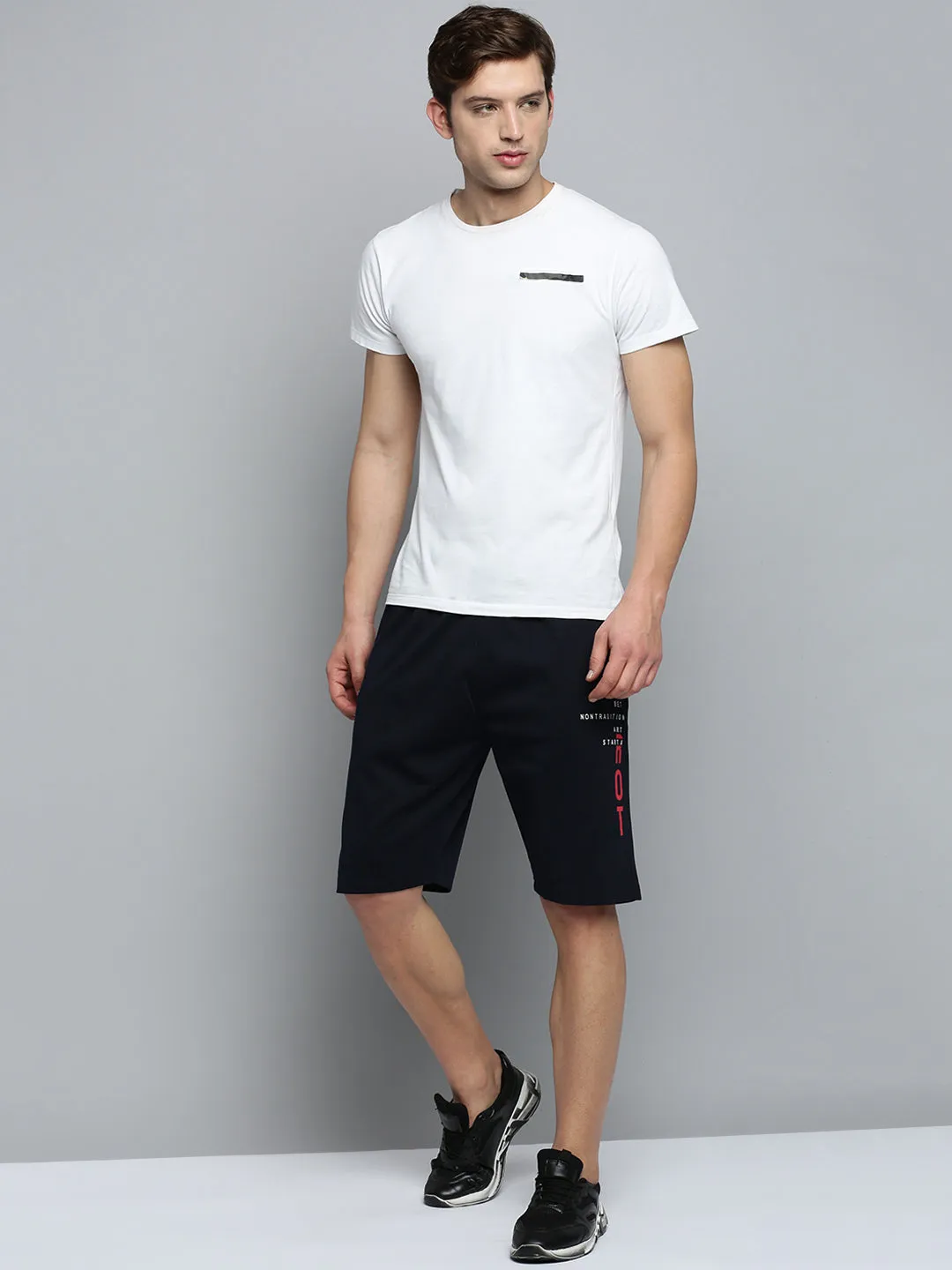 Men's Navy Blue Regular Fit Sports Shorts Mood Casual