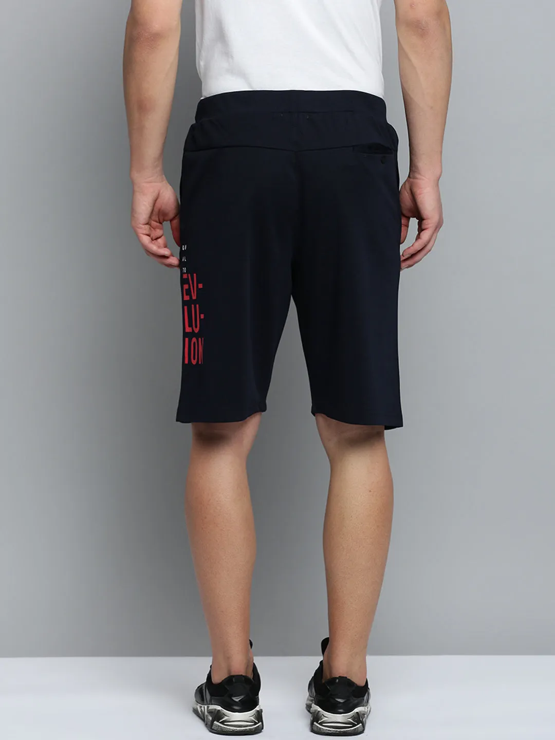 Men's Navy Blue Regular Fit Sports Shorts Elastic Comfort Bold Statement