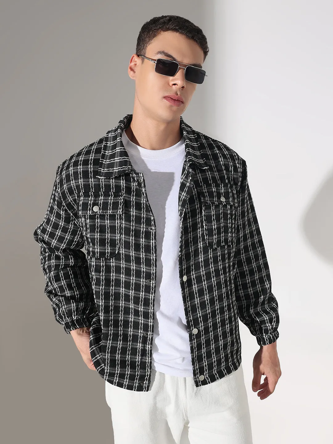Chic Design Men's Checked Black Relaxed Fit Shirt