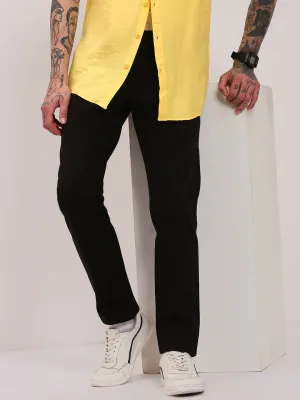 Tough Materials Men's Black Solid Slim Fit Low-Rise Trousers