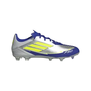 summer sports shoes adidas F50 LEAGUE MESSI Firm/Multi-Ground Cleats | Silver Metallic-Solar Yellow-Lucid Blue | Men's