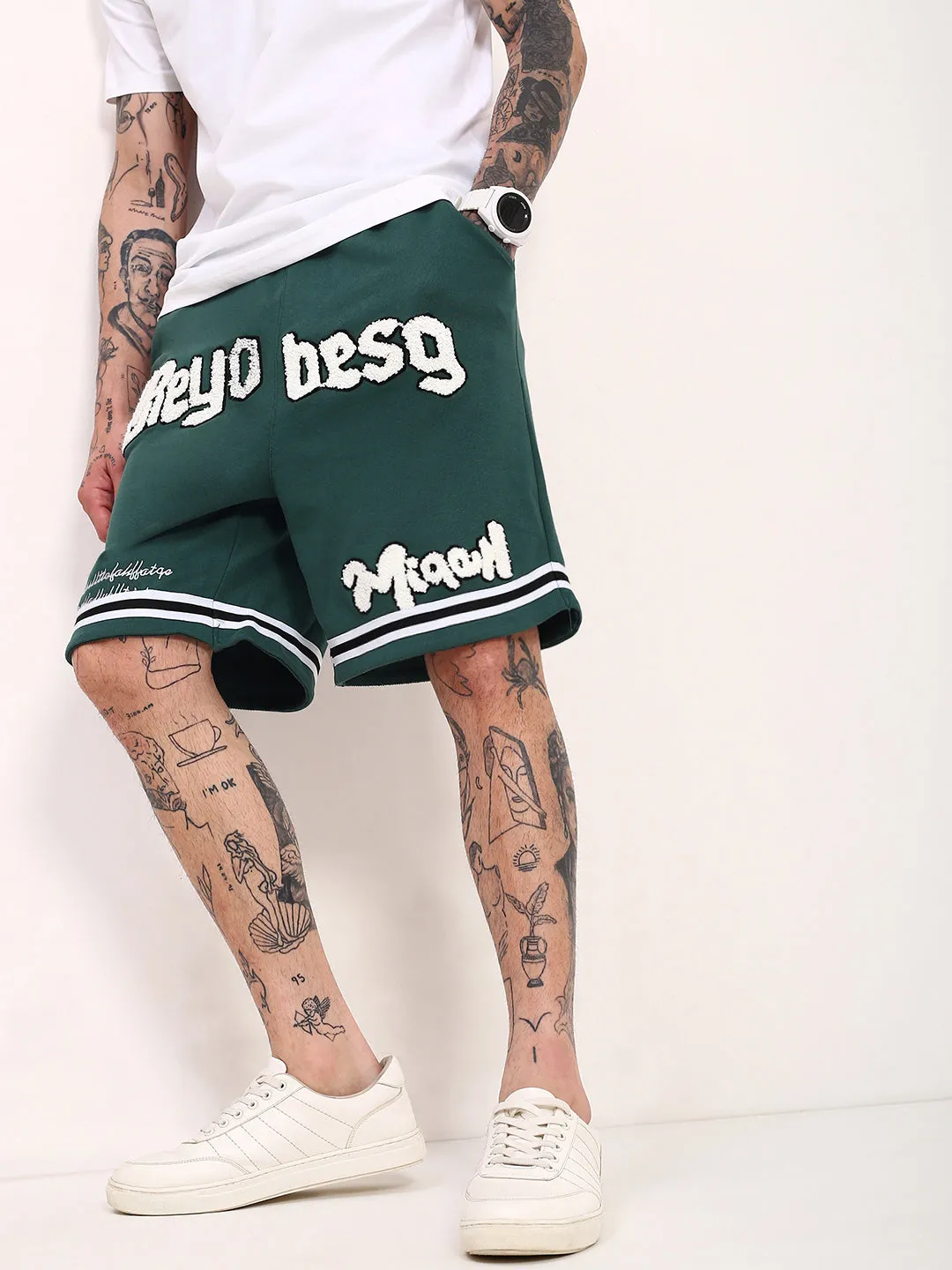 Men's Green Graphic Printed Shorts Clean Lines Breathable layers
