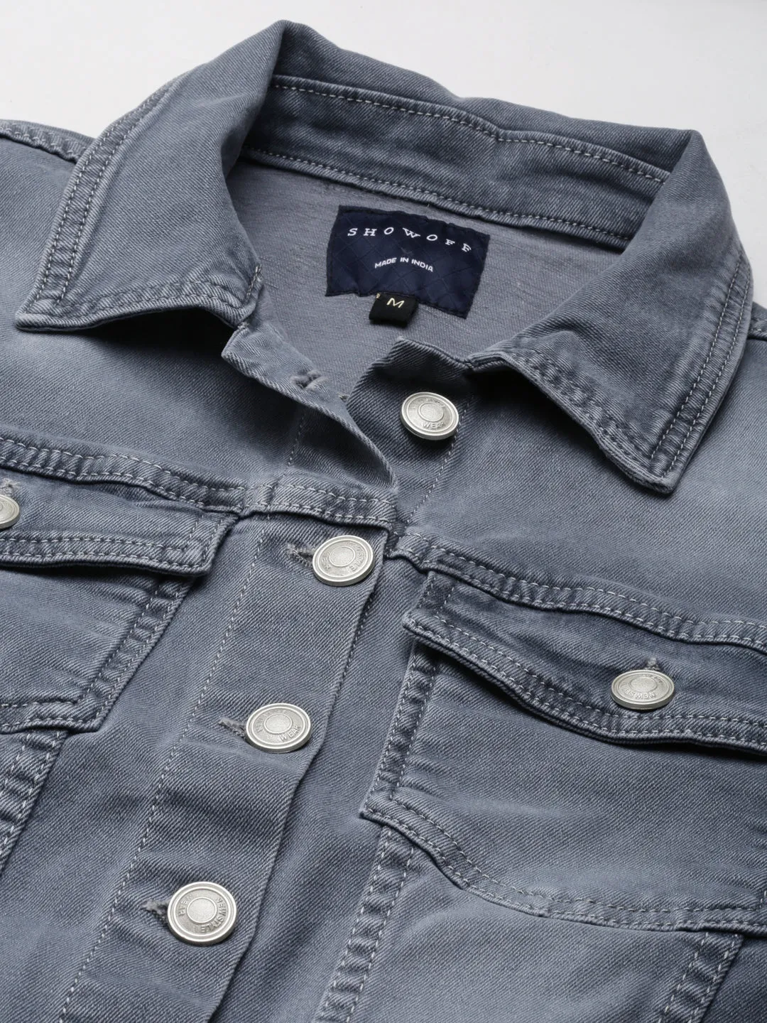 Removable Hood Contoured Silhouette Women's Grey Shirt Collar Denim Jacket