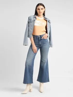 Women's Blue Ribcage Bell Bottom Wide Leg Fit High Rise Jeans Easy Match Always Needed