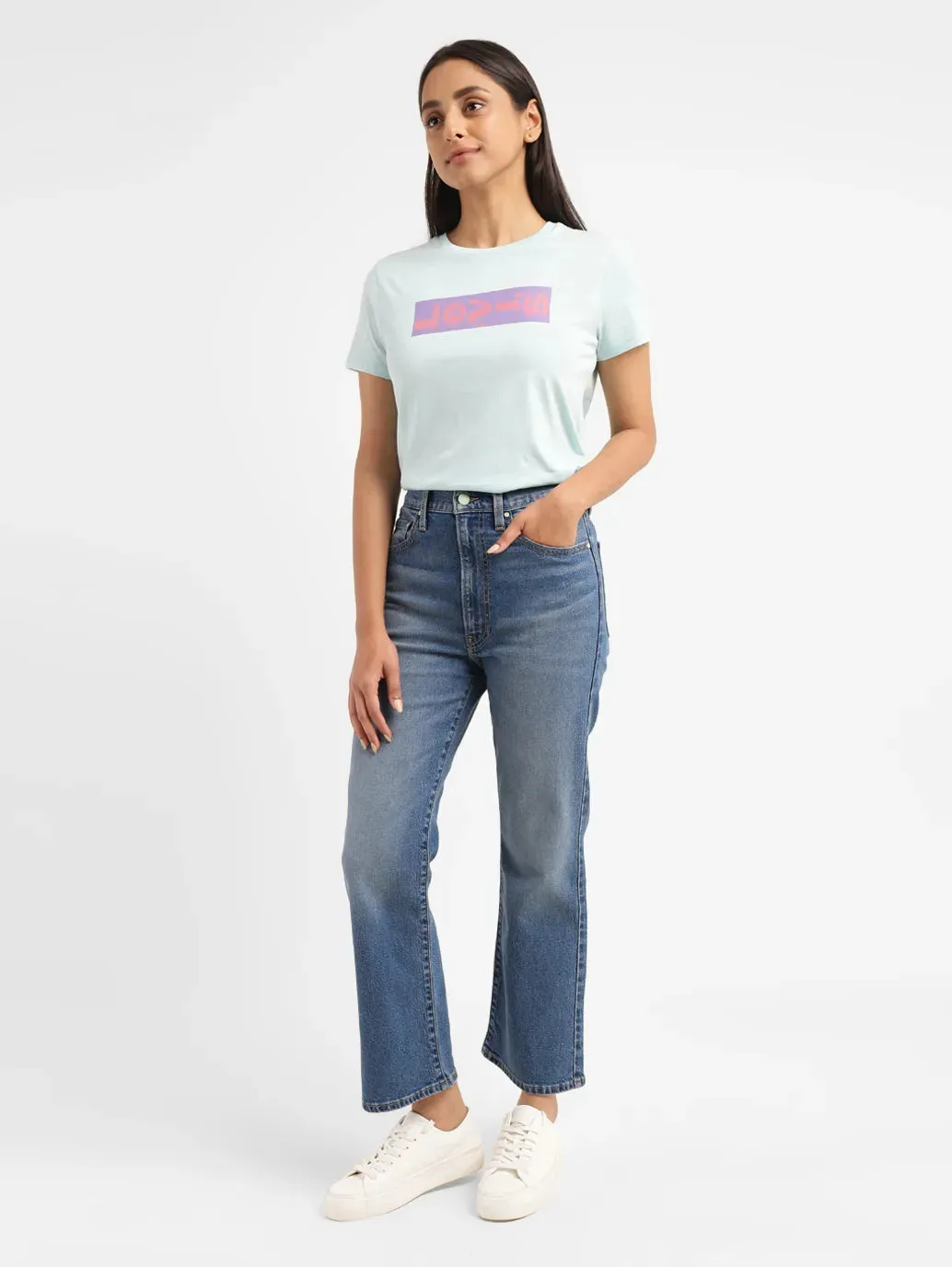 Women's Blue Bootcut Fit High Rise Jeans Contemporary Cut