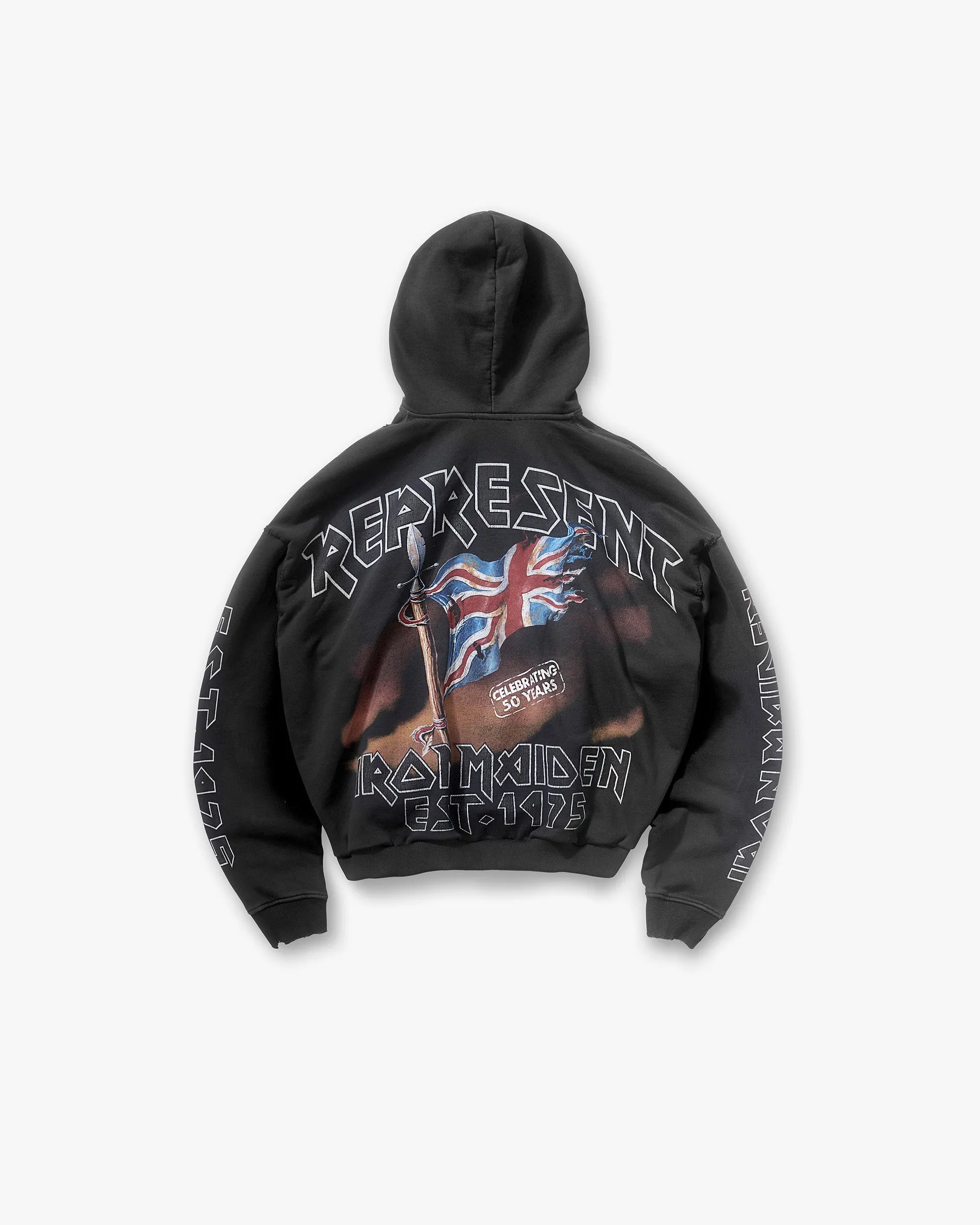Represent X Iron Maiden Steed Hoodie - Stained Black tie dye Comfy Basics