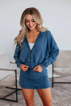 Hoodie Fashion foldable Zali Washed Jacket - Steel Blue