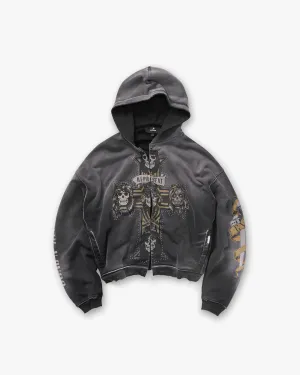 Seasonal Fashion side pocket Represent X Guns N' Roses Cross Zip Through Hoodie - Stained Black