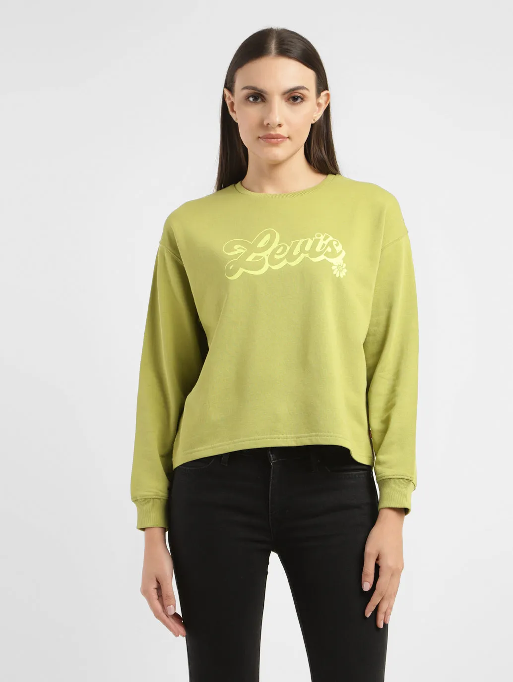 Warm Comfort Women's Graphic Print Green Crew Neck Sweatshirt