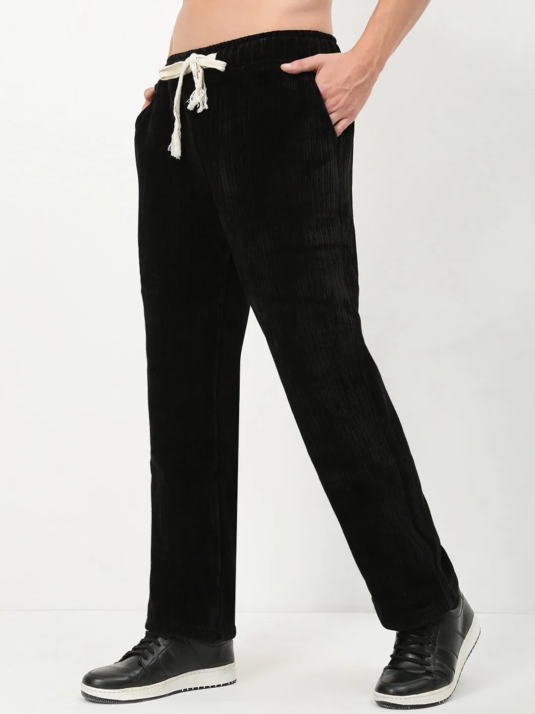 EasyCareFabric Men's Black Solid Straight Fit Trousers