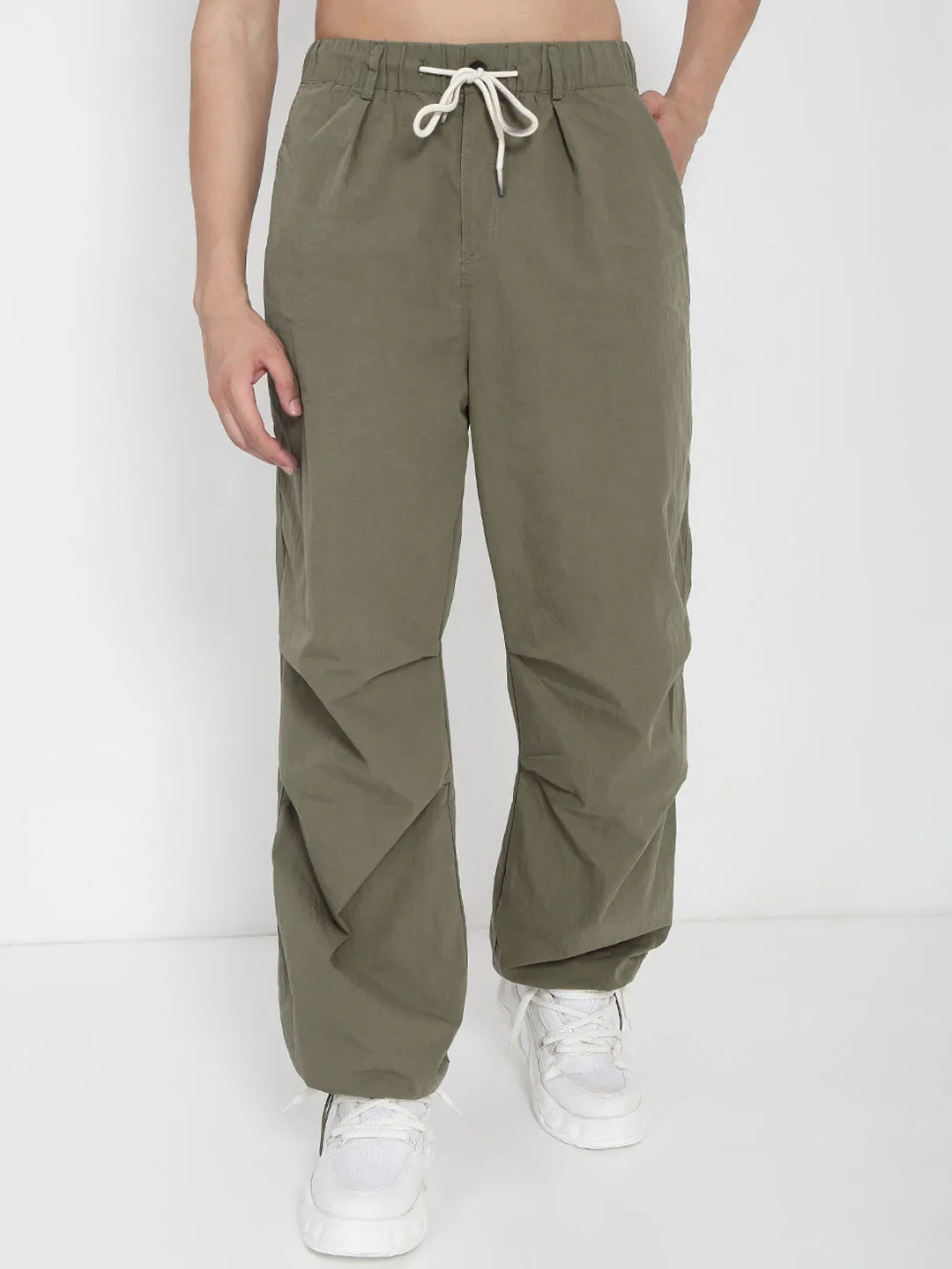 Men's Olive Parachute Trousers Thermal Insulation Layer Soft and Light