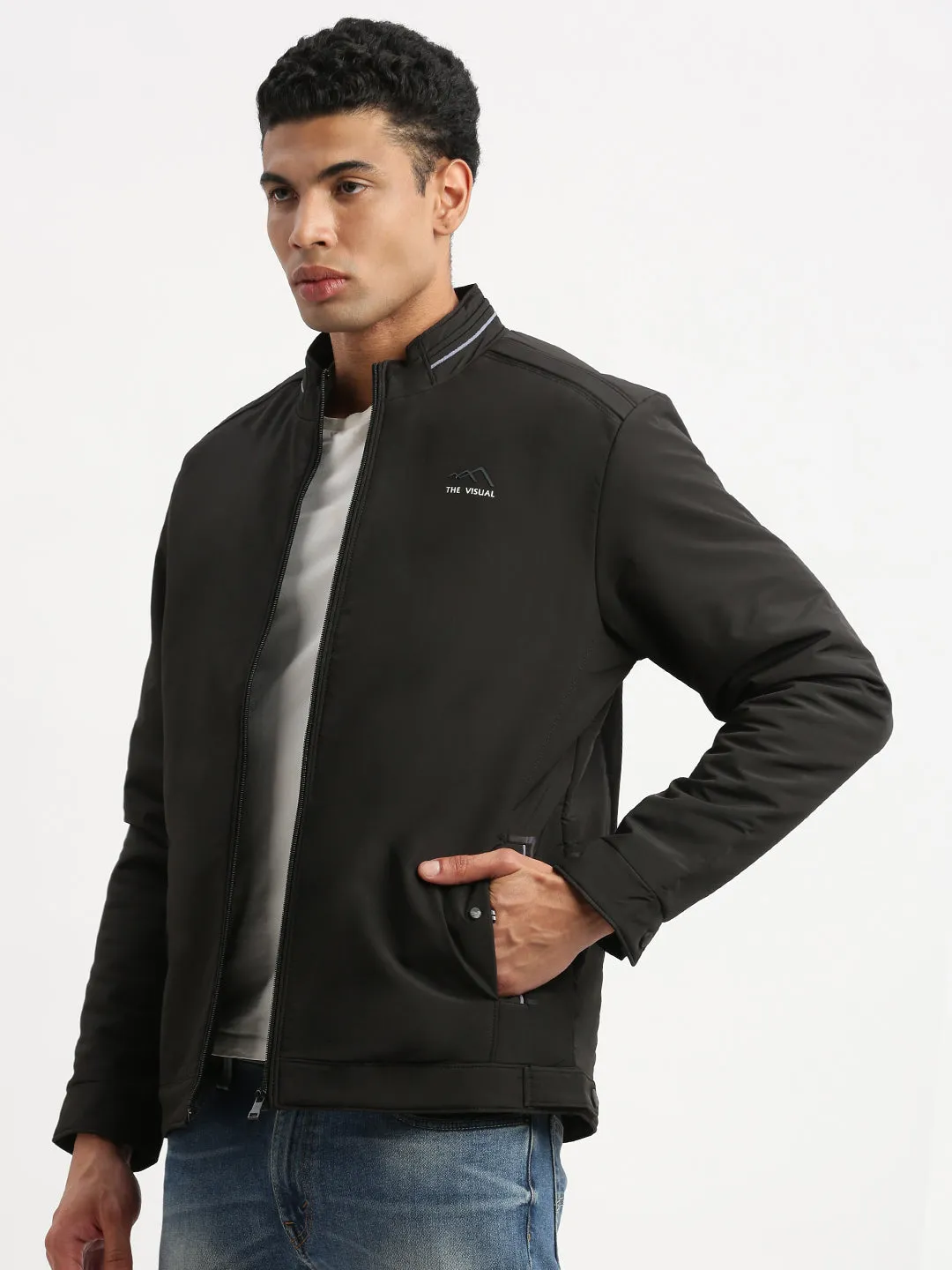 All Season Performance Weave Hypoallergenic fabric Men's Mock Collar Black Casual Bomber Jacket