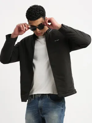 Layered Cuff System Men's Mock Collar Black Casual Bomber Jacket