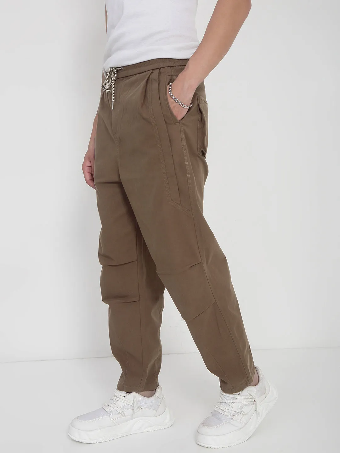 Men's Cotton Brown Relaxed Fit Trousers Quick Layering