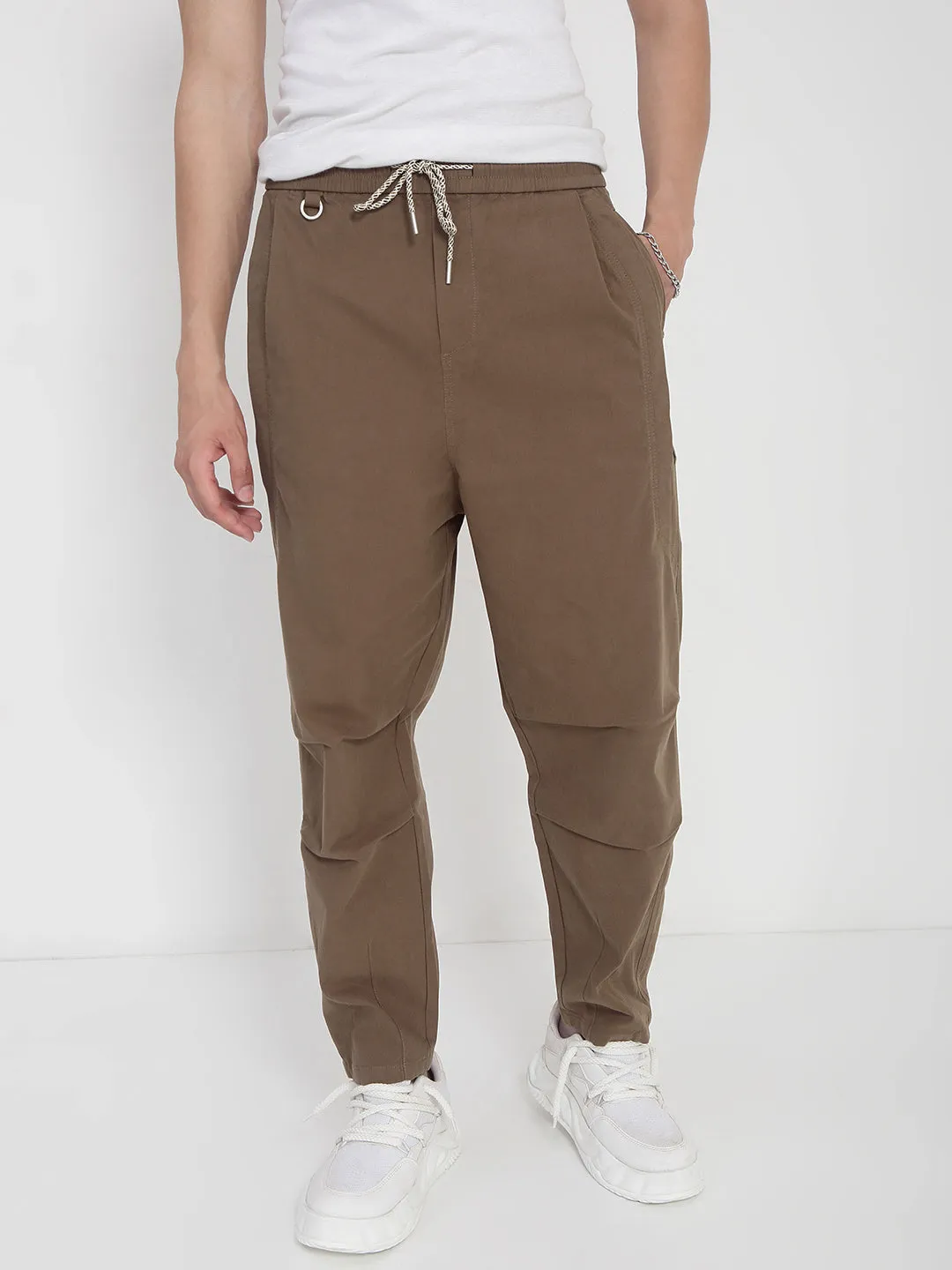 SoftLining Men's Cotton Brown Relaxed Fit Trousers