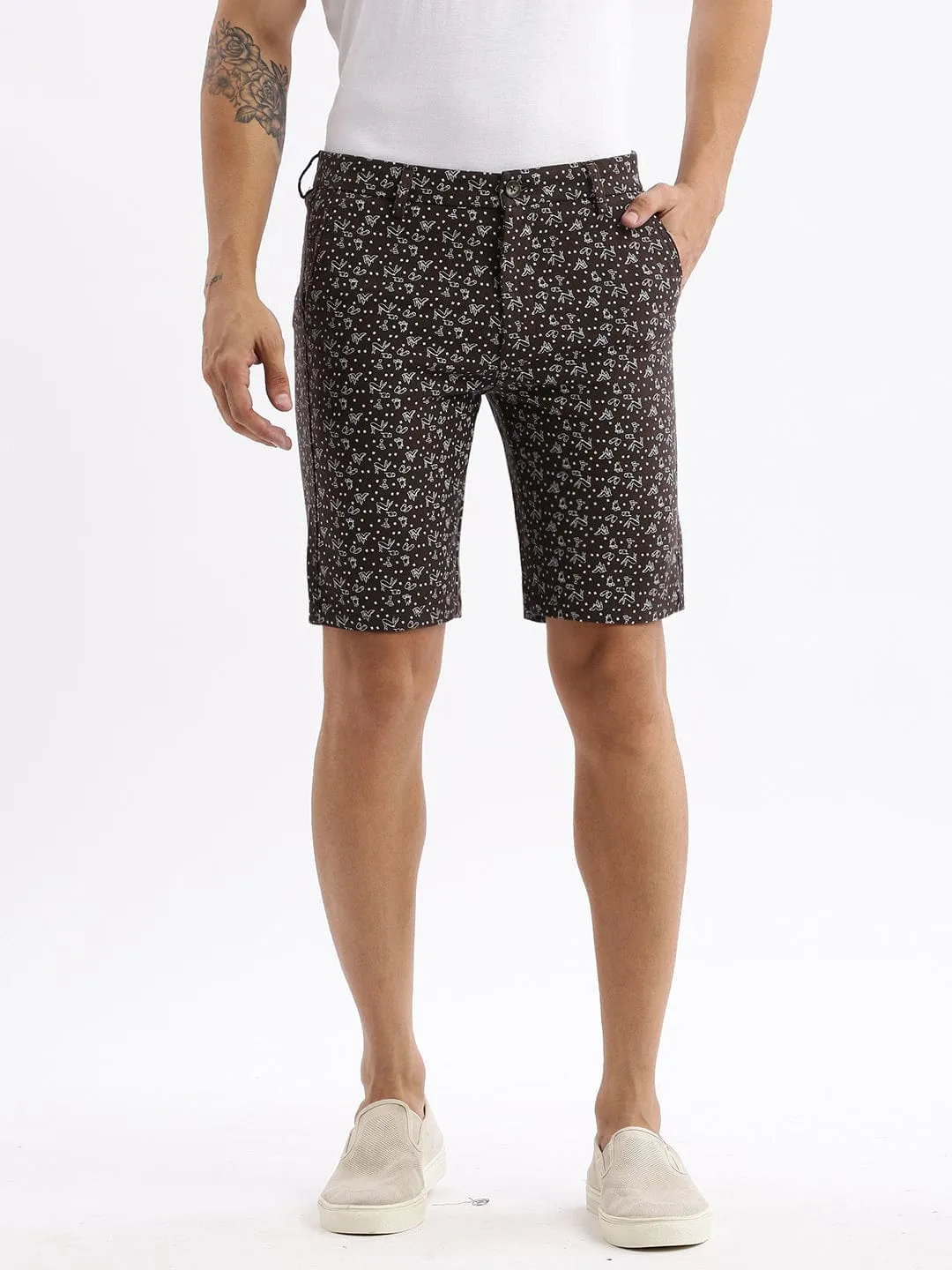 Men's Graphic Brown Cotton Shorts Comfy Motion