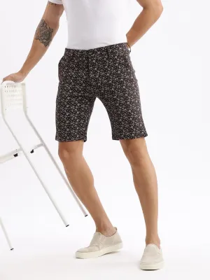 Men's Graphic Brown Cotton Shorts Basic Look Hidden Storage Compartment