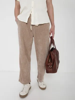 Active Comfort Fit Men's Peach Corduroy Straight Fit Trousers