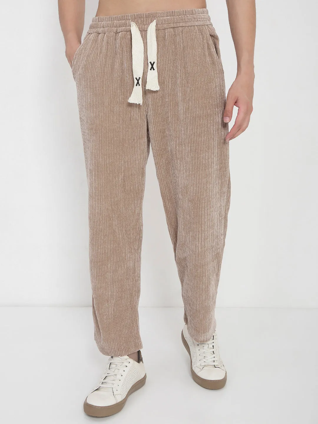 Men's Peach Corduroy Straight Fit Trousers Comfortable Design snag resistant