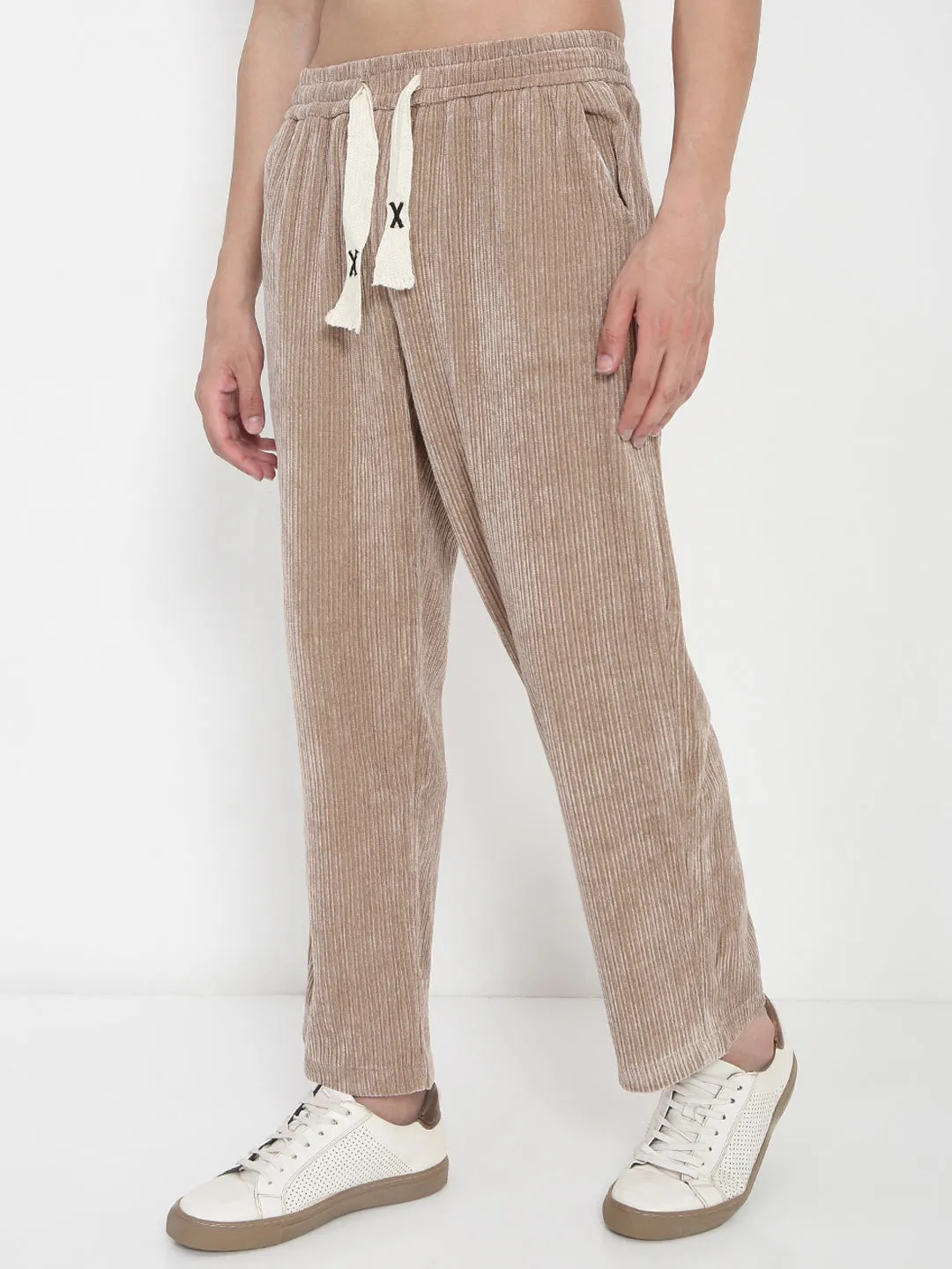 Men's Peach Corduroy Straight Fit Trousers Reinforced Stitching pilling resistant