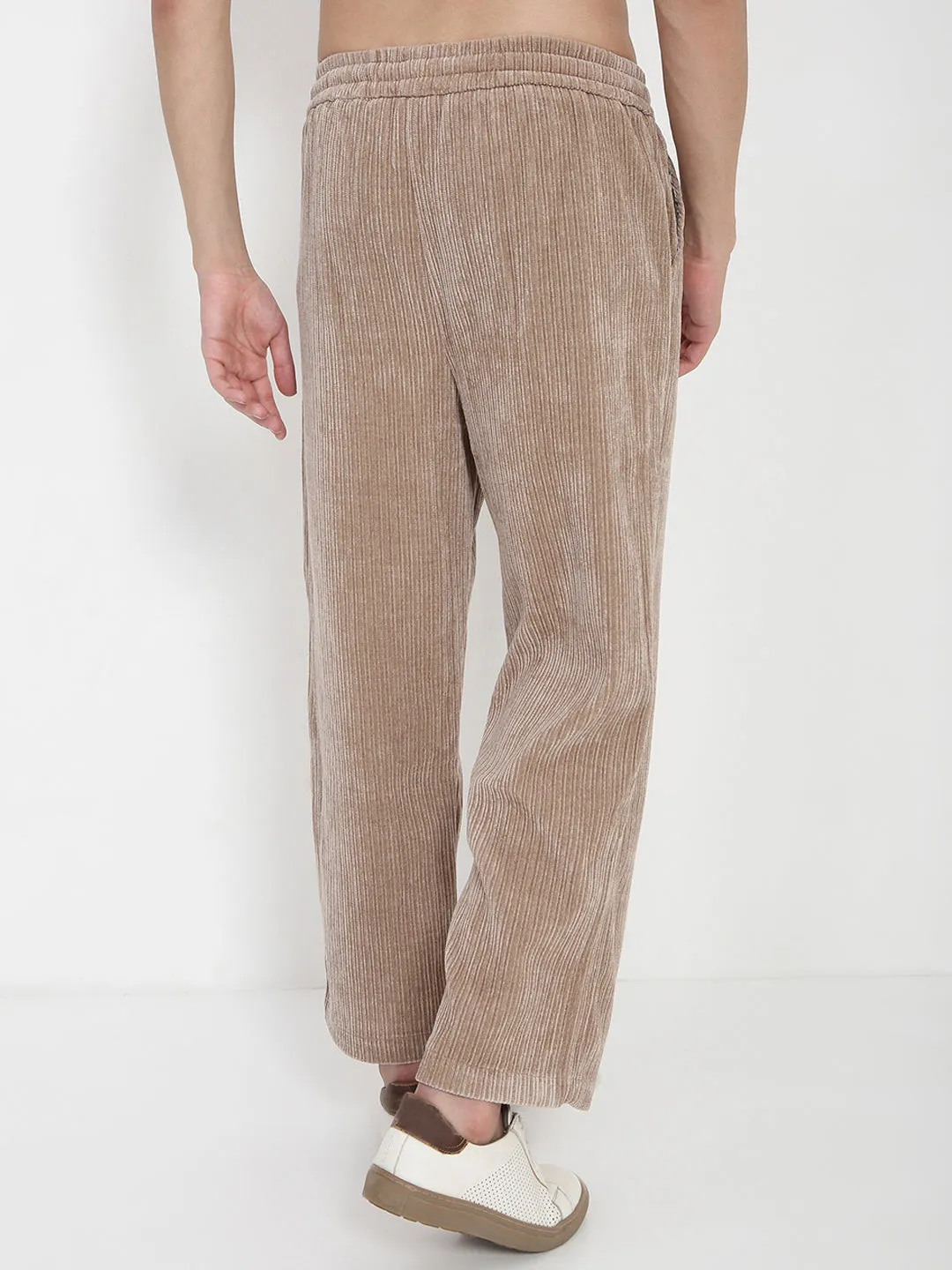 Simple Comfort Wear Tapered ankle Men's Peach Corduroy Straight Fit Trousers