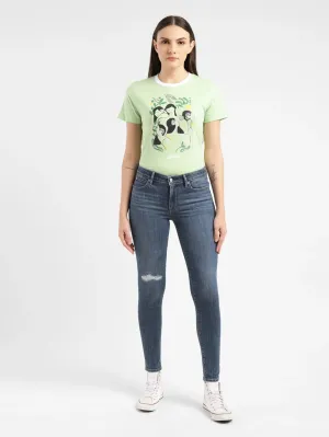 Women's 711 Blue Skinny Fit Mid Rise Jeans Evening Stroll Comfy Comfortable Tailoring