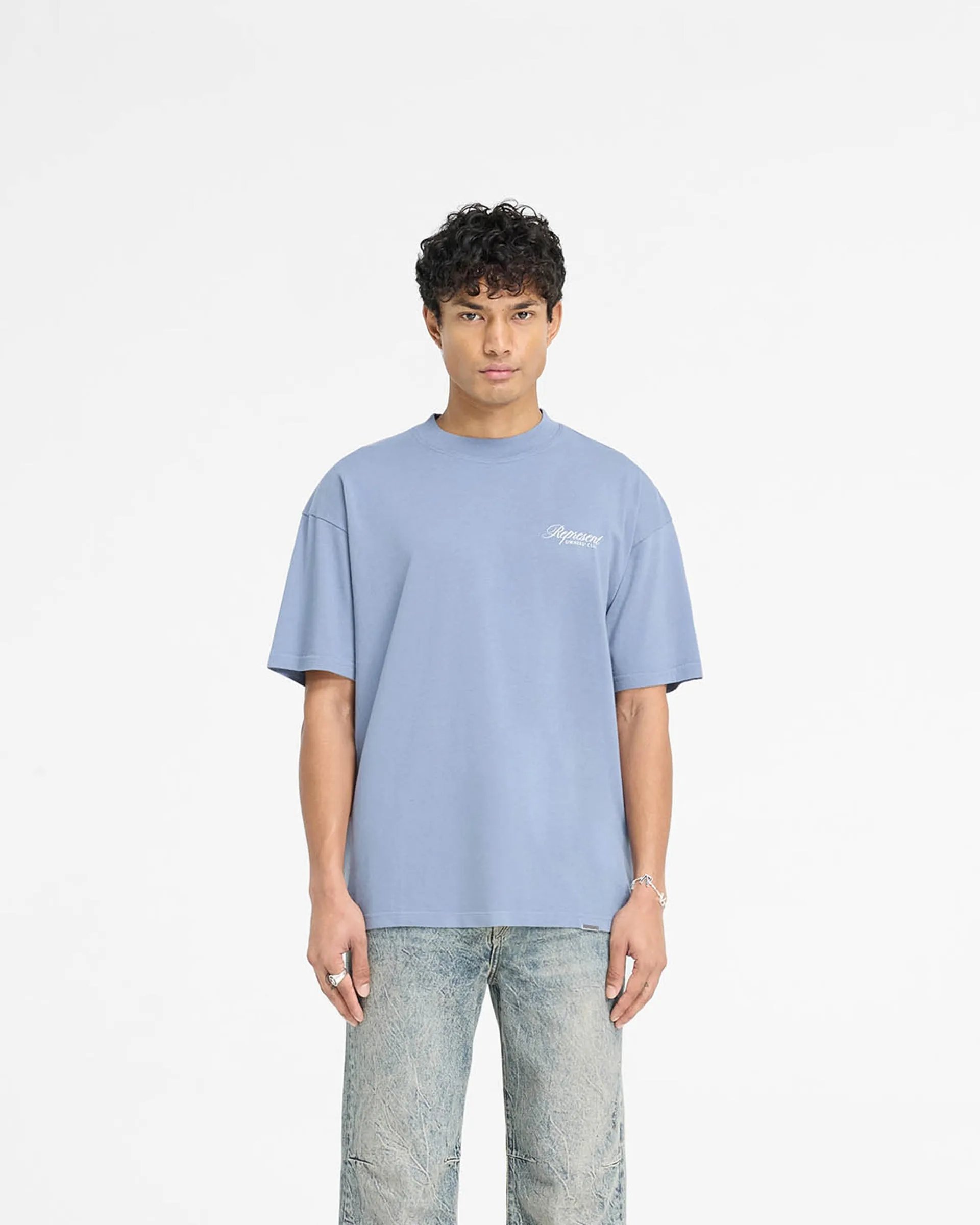 Represent Owners Club Script T-Shirt - Dusty Blue Casual Comfort Look