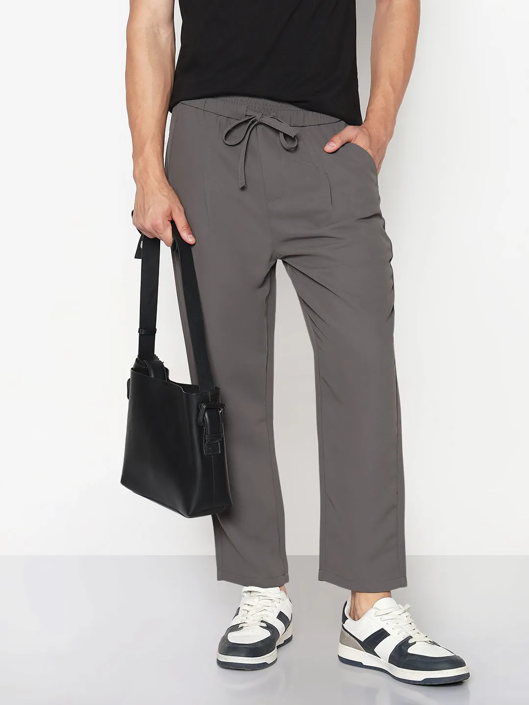 Men's Grey Straight Fit Trouser Bi Stretch Fabric Ready For Action