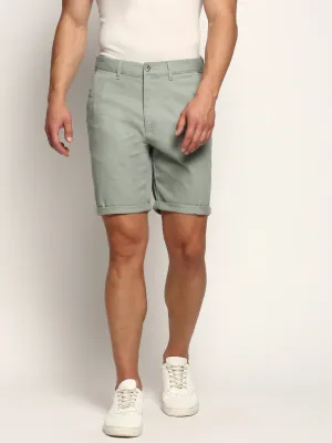 Men's Sea Green Regular Fit Mid-Rise Cotton Shorts Reflective Safety Detailing