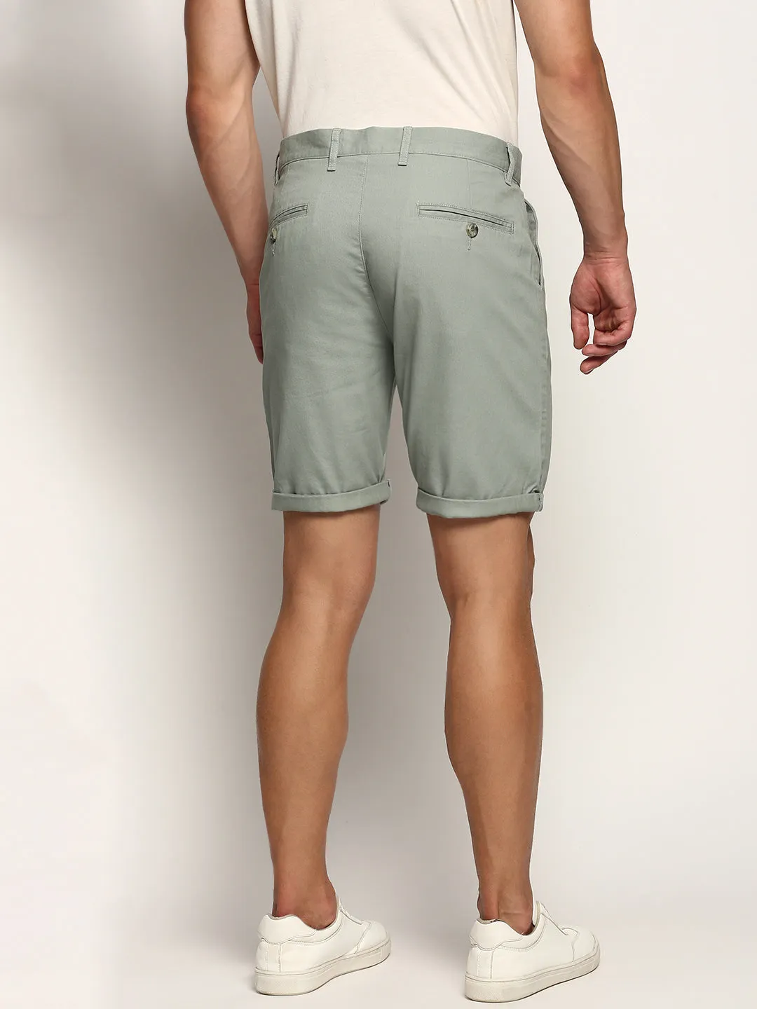 Men's Sea Green Regular Fit Mid-Rise Cotton Shorts Cool Touch Fit