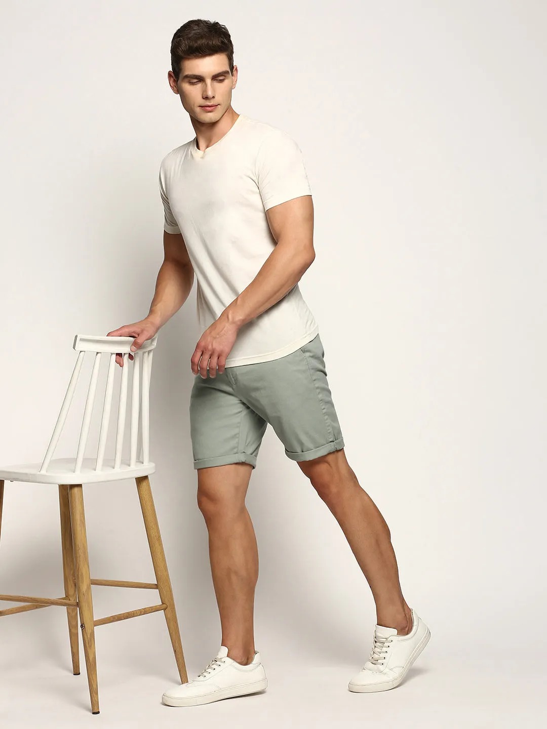 Men's Sea Green Regular Fit Mid-Rise Cotton Shorts Comfy Vibes