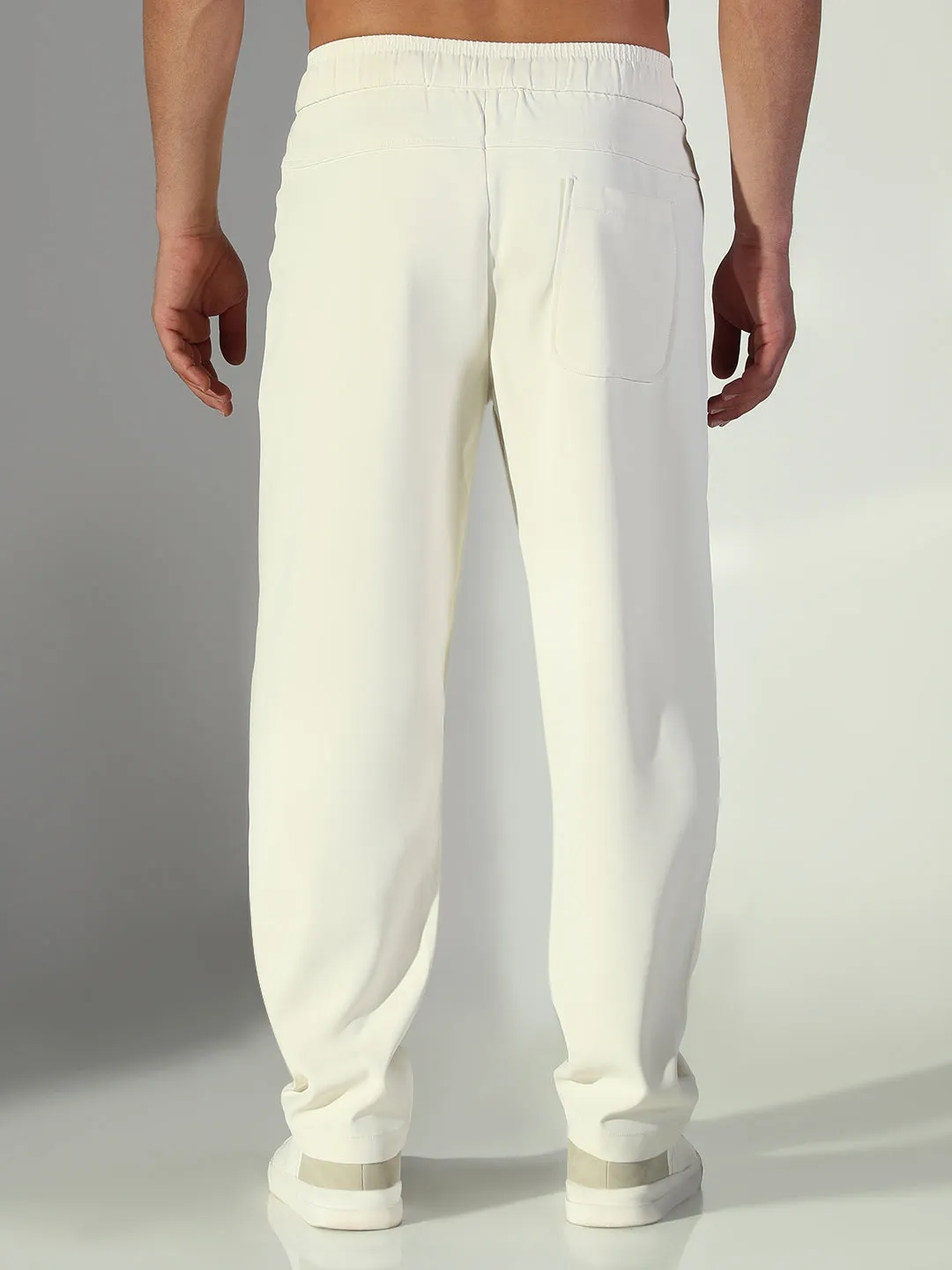 Tailored Silhouette Chic Fit Men's Cream Solid Straight Fit Korean Trousers