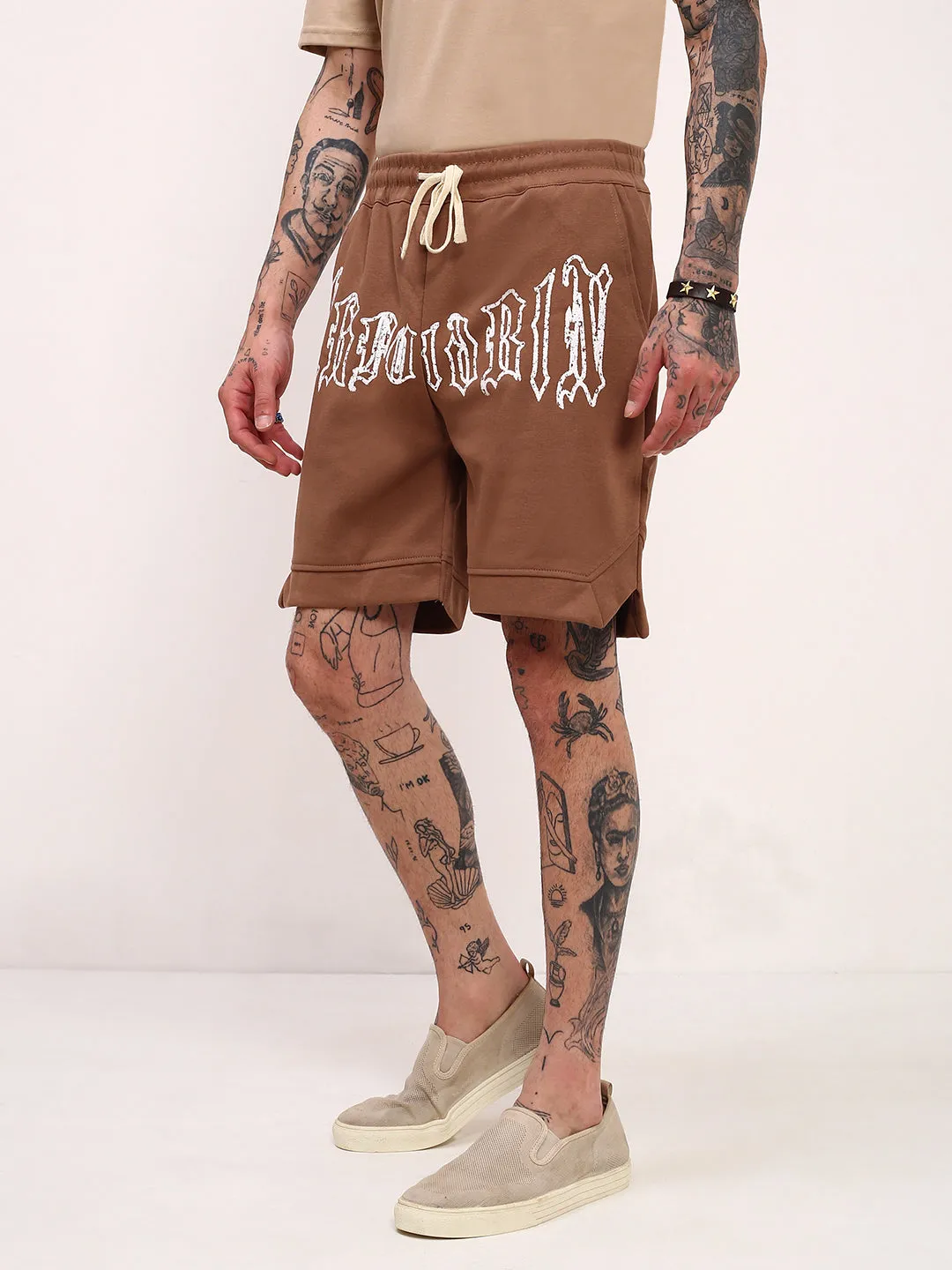Men's Brown Graphic Shorts Multi Pocket Design hiking apparel