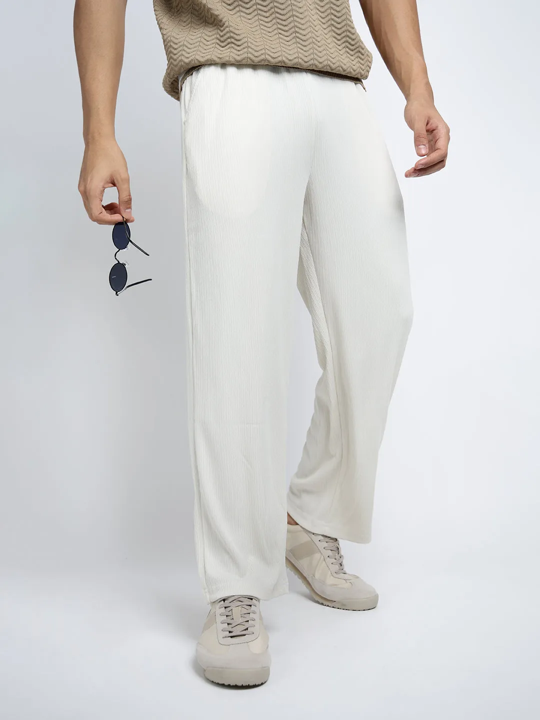 Premium Stretch Men's Off White Relaxed Fit Trousers