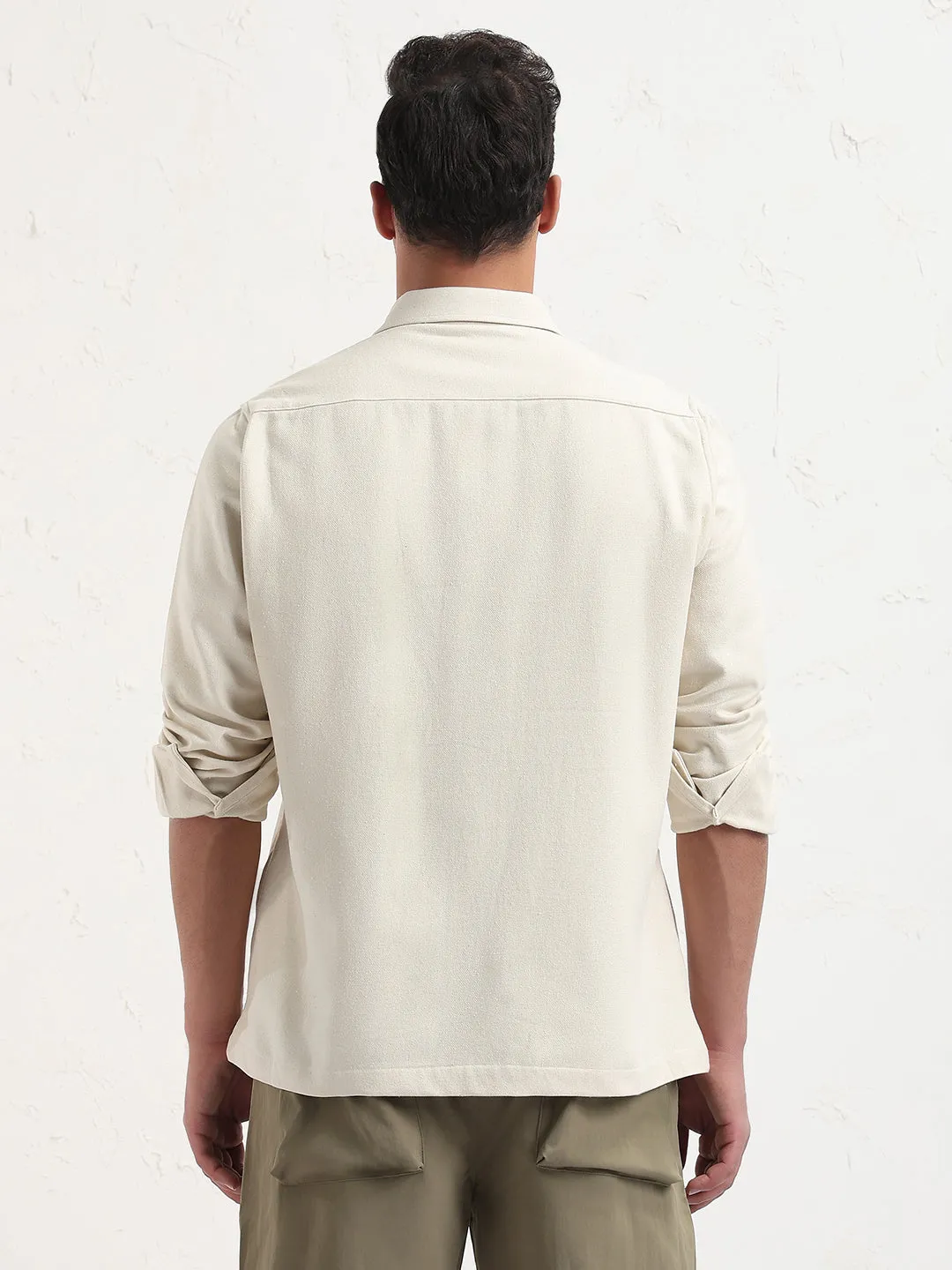 Men's Cream Relaxed Fit Shacket Durable Knitwear