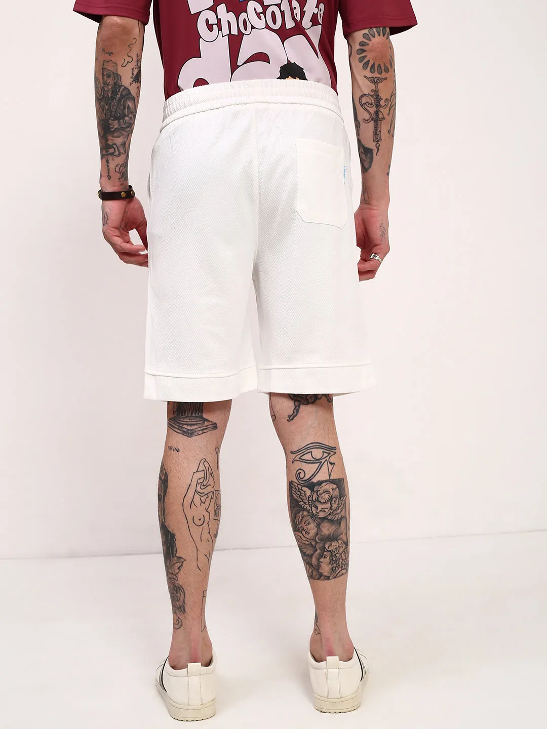 checkered pattern shrink-resistant Men's White Mid - Rise Shorts