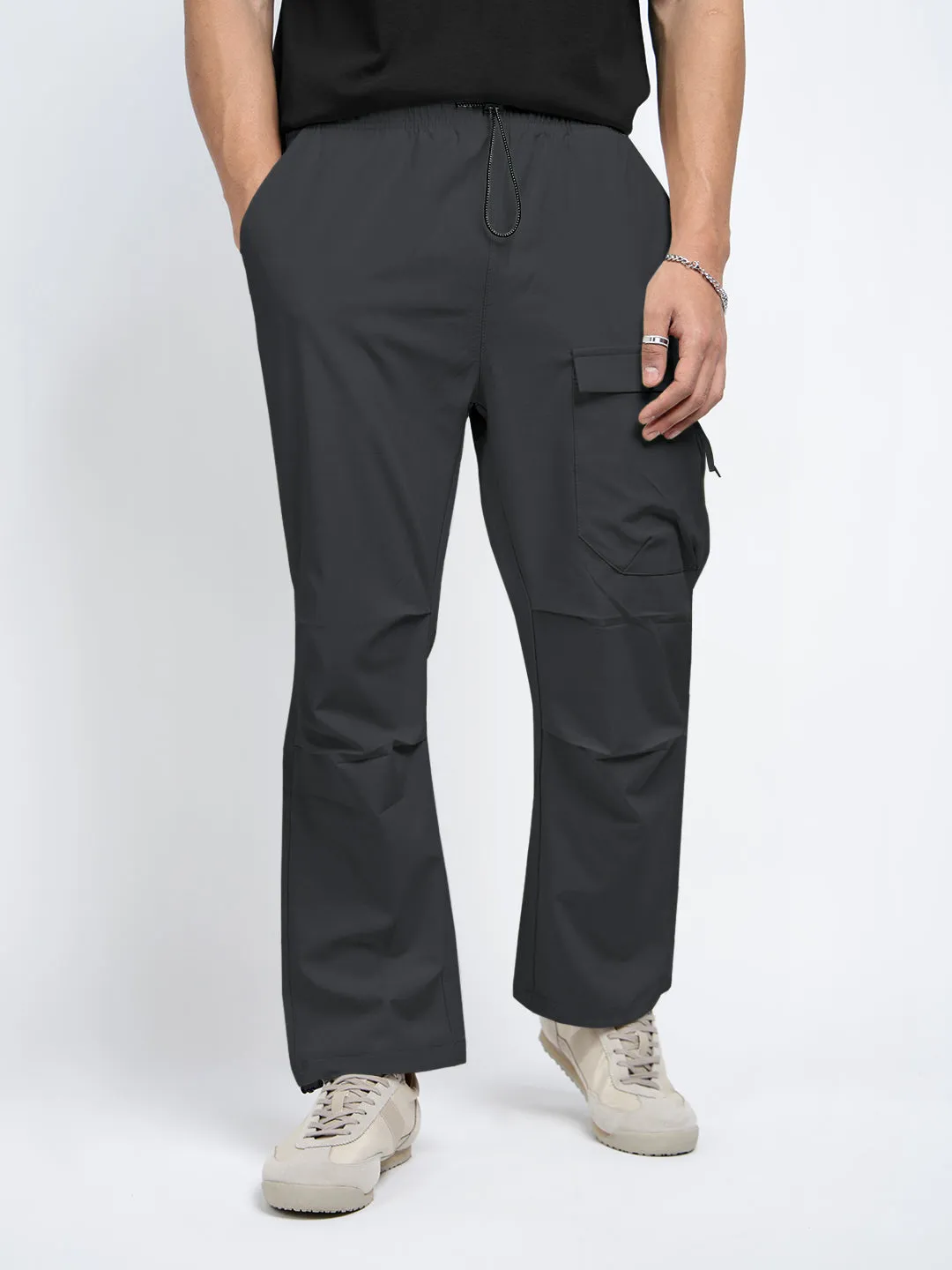 ReflectiveTrim Men's Grey Relaxed Fit Cargo Trousers