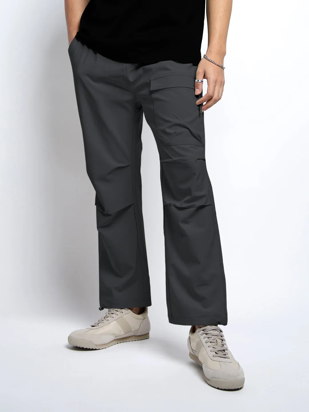 Men's Grey Relaxed Fit Cargo Trousers Flexible Look
