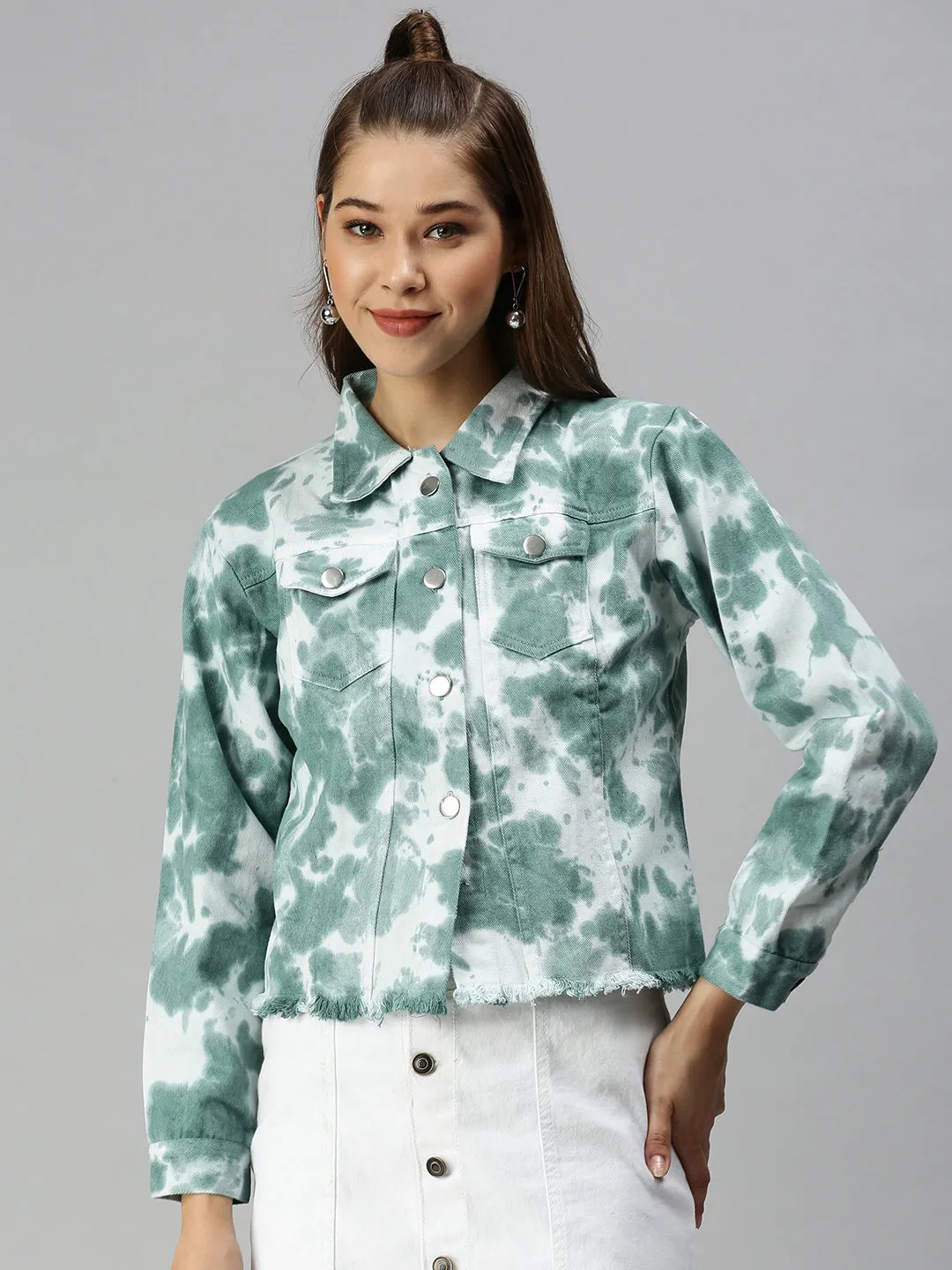 Women's White Tie Dye Denim Jacket Jackets ExpandableSideGussets