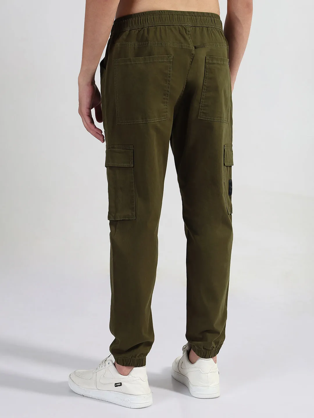 Men's Olive Solid Cargo Joggers MachineWashableFabric Fashionable Cut