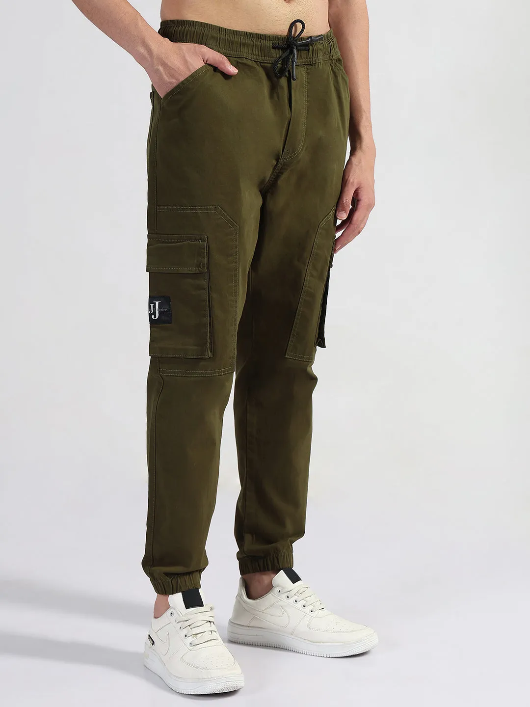 Travel Ready Men's Olive Solid Cargo Joggers