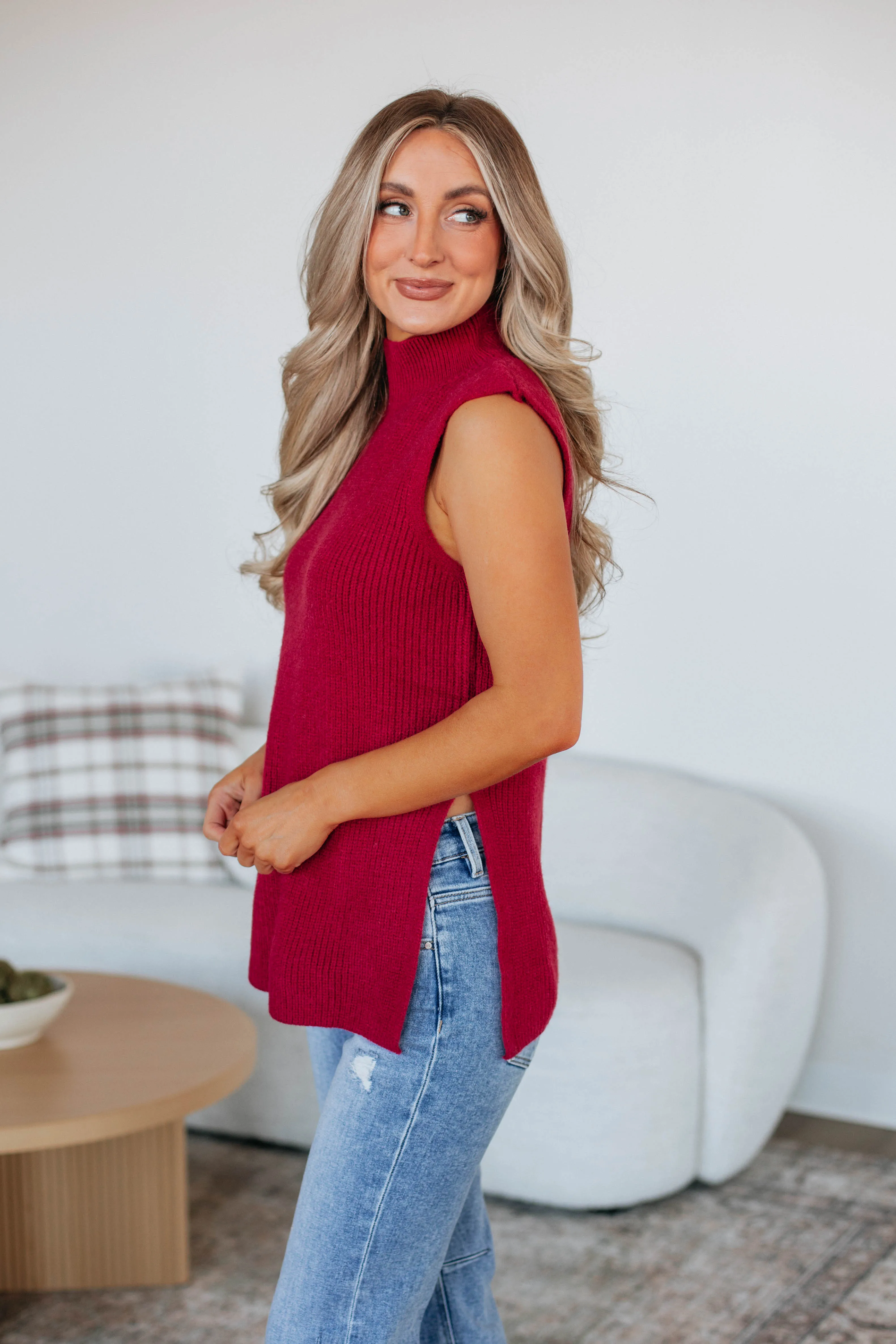 HighDensity Weave Tencel Blend Material Sophia Sweater Top - Cranberry