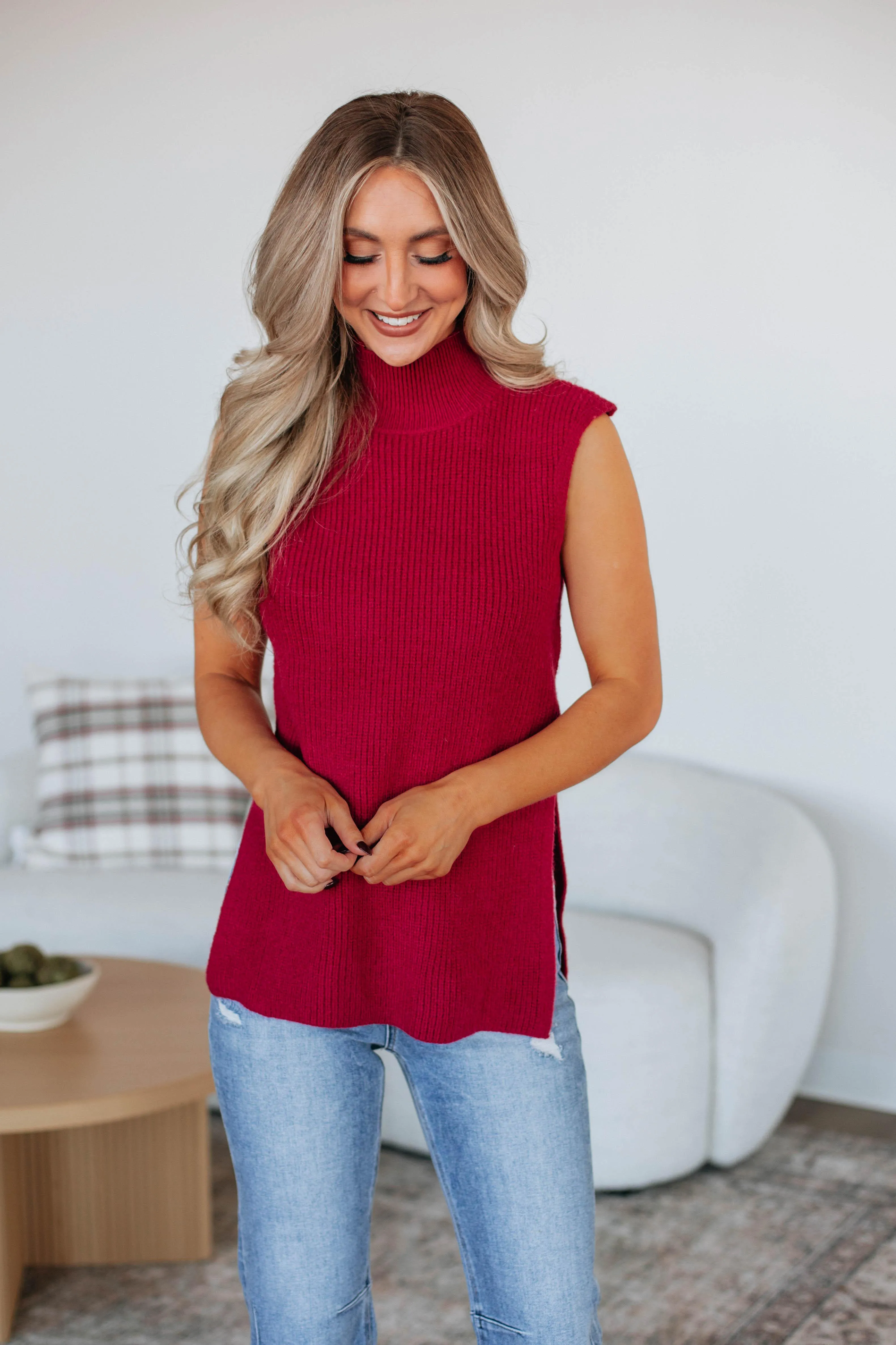 Sophia Sweater Top - Cranberry OdorResistant Treatment ZeroWaste Knitting Technique