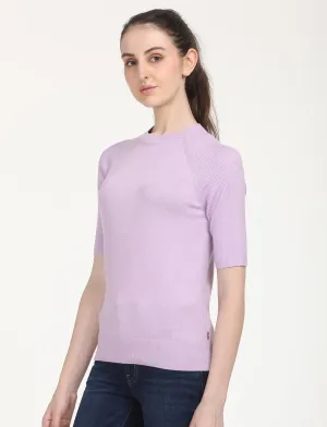 LowCarbon Footprint Textile Neutral Fit Women's Solid Lavender Crew Neck Sweater