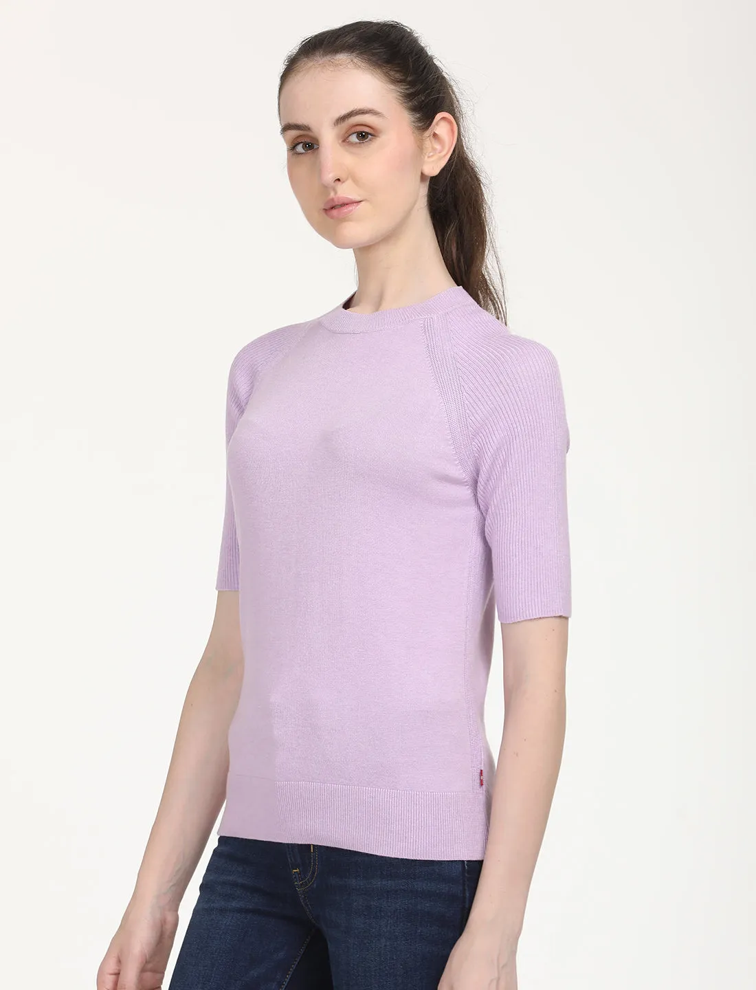 LowCarbon Footprint Textile Neutral Fit Women's Solid Lavender Crew Neck Sweater