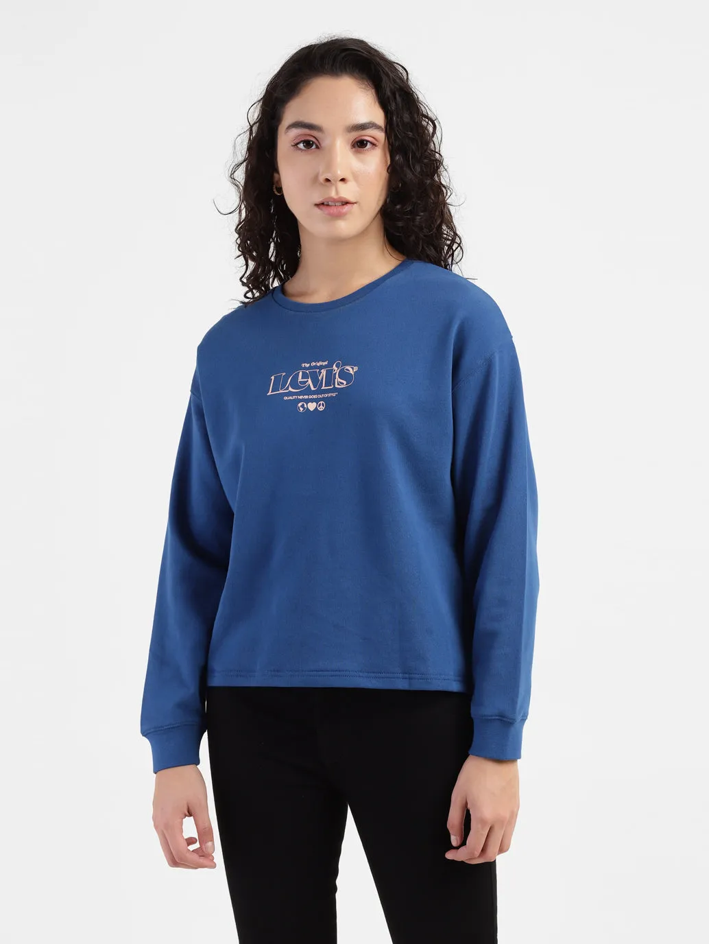 Women's Brand Logo Round Neck Sweatshirt Sporty Look