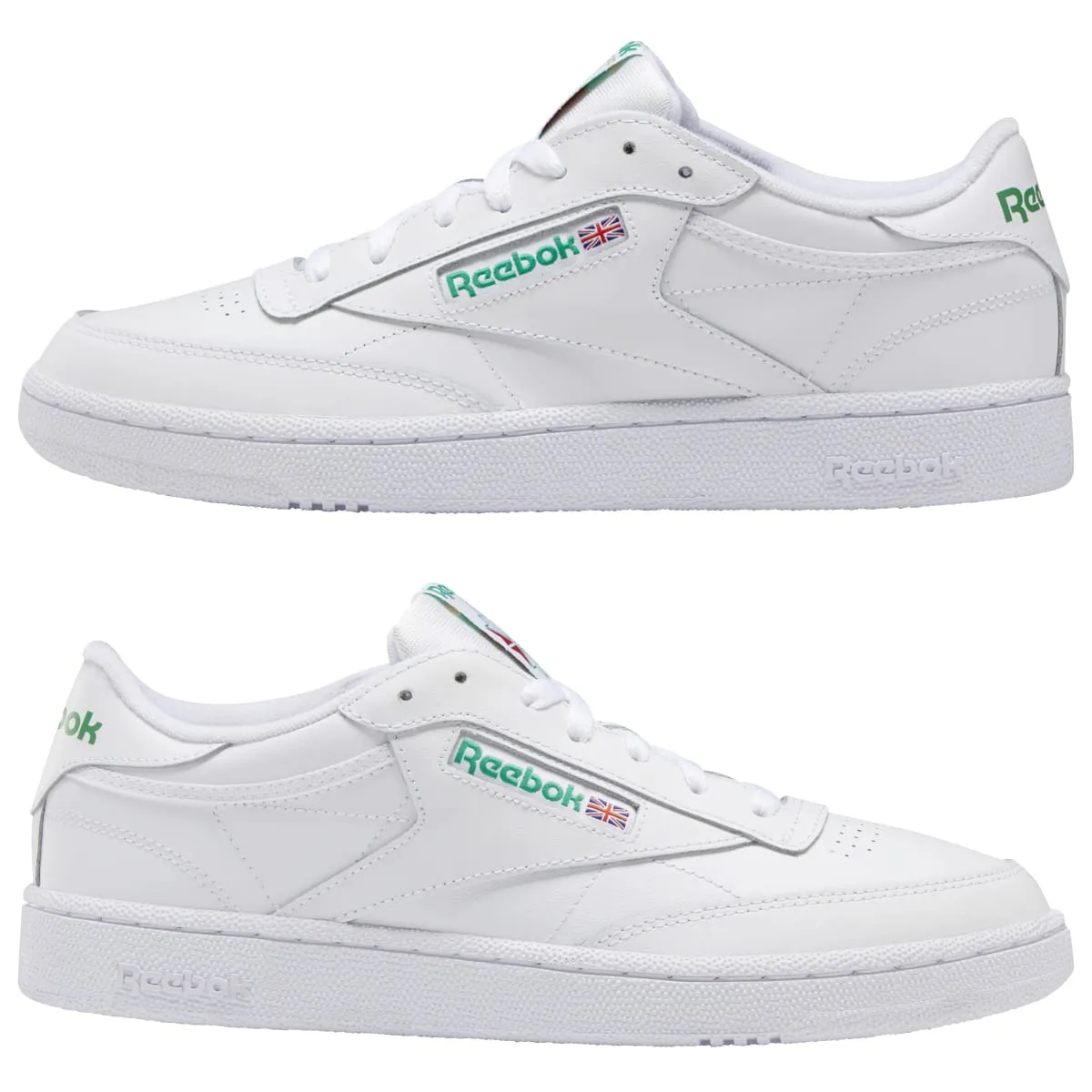 Slip Resistant All Weather Busy Path REEBOK AR0456 (100000155) CLUB C 85 MN'S (Medium) White/Green Leather Lifestyle Shoes